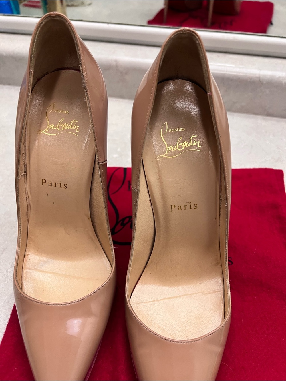 Christian Louboutin Nude Patent Pointed-Toe Pumps